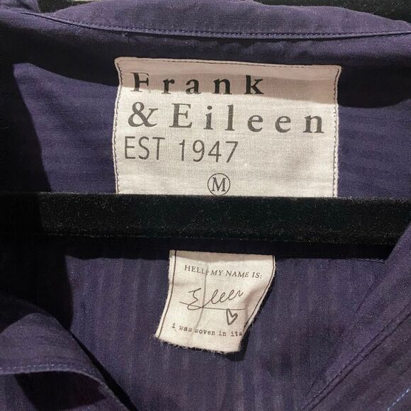 Frank & Eileen Eileen Poplin Sheer Button Down Blouse in Navy Stripe Medium - Picture 6 of 6